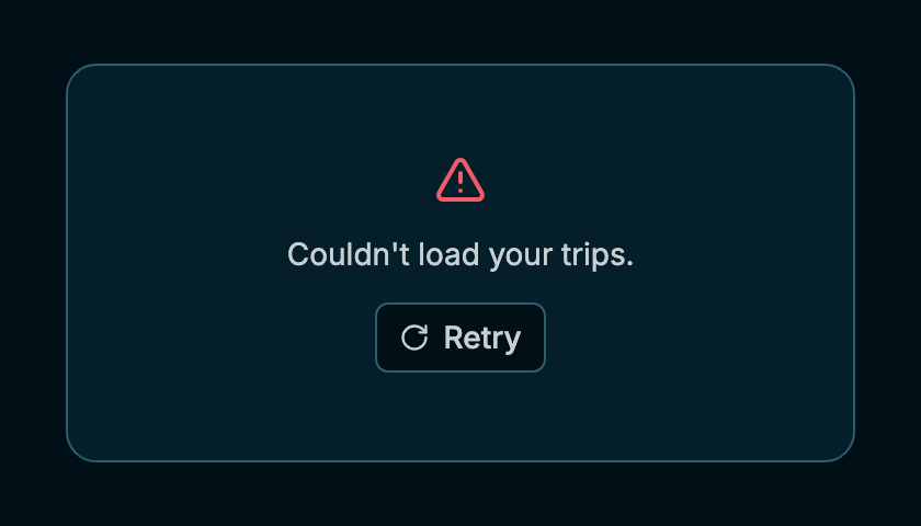 Trip feed error: Couldn't load your trips, with a Retry button