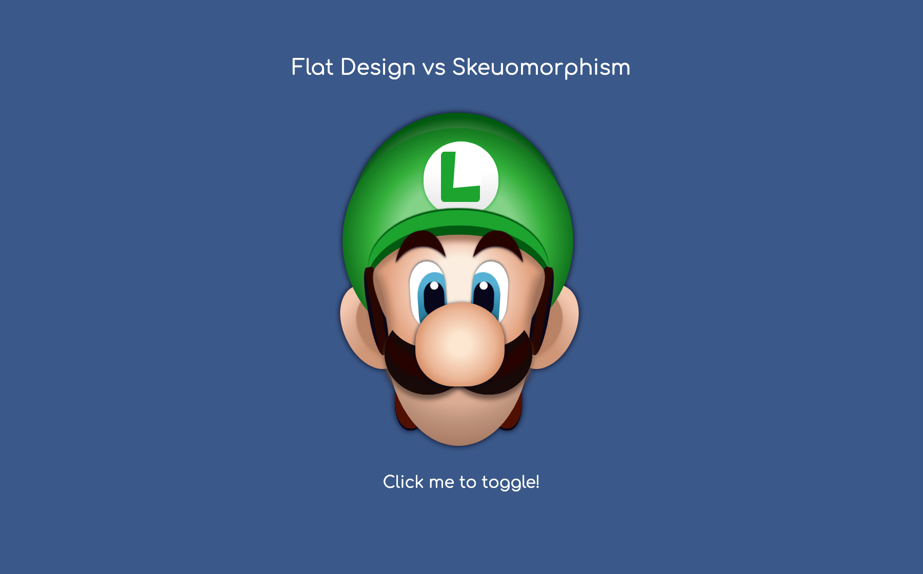 Luigi rendered entirely in CSS, shown in its skeuomorphic, 3D-shaded state